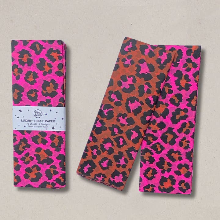 Petra Boase Ltd – Großhandel Seidenpapier – Luxus-Taschentuchpapier / Leopard - Ingwer & Pink