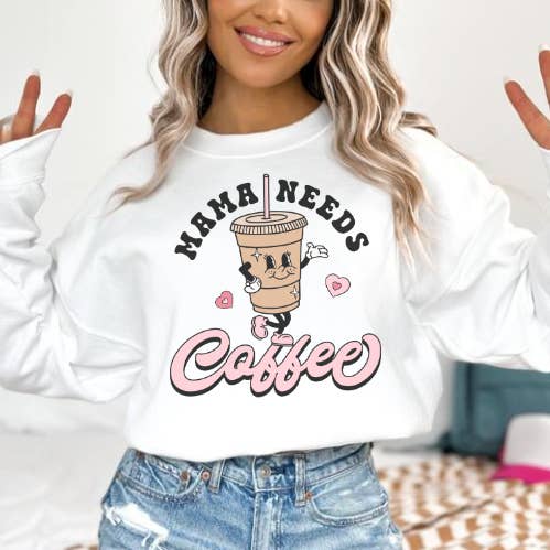 Mama Needs Coffee Vintage Rétro Crewneck pour la vente par Wild Indigo