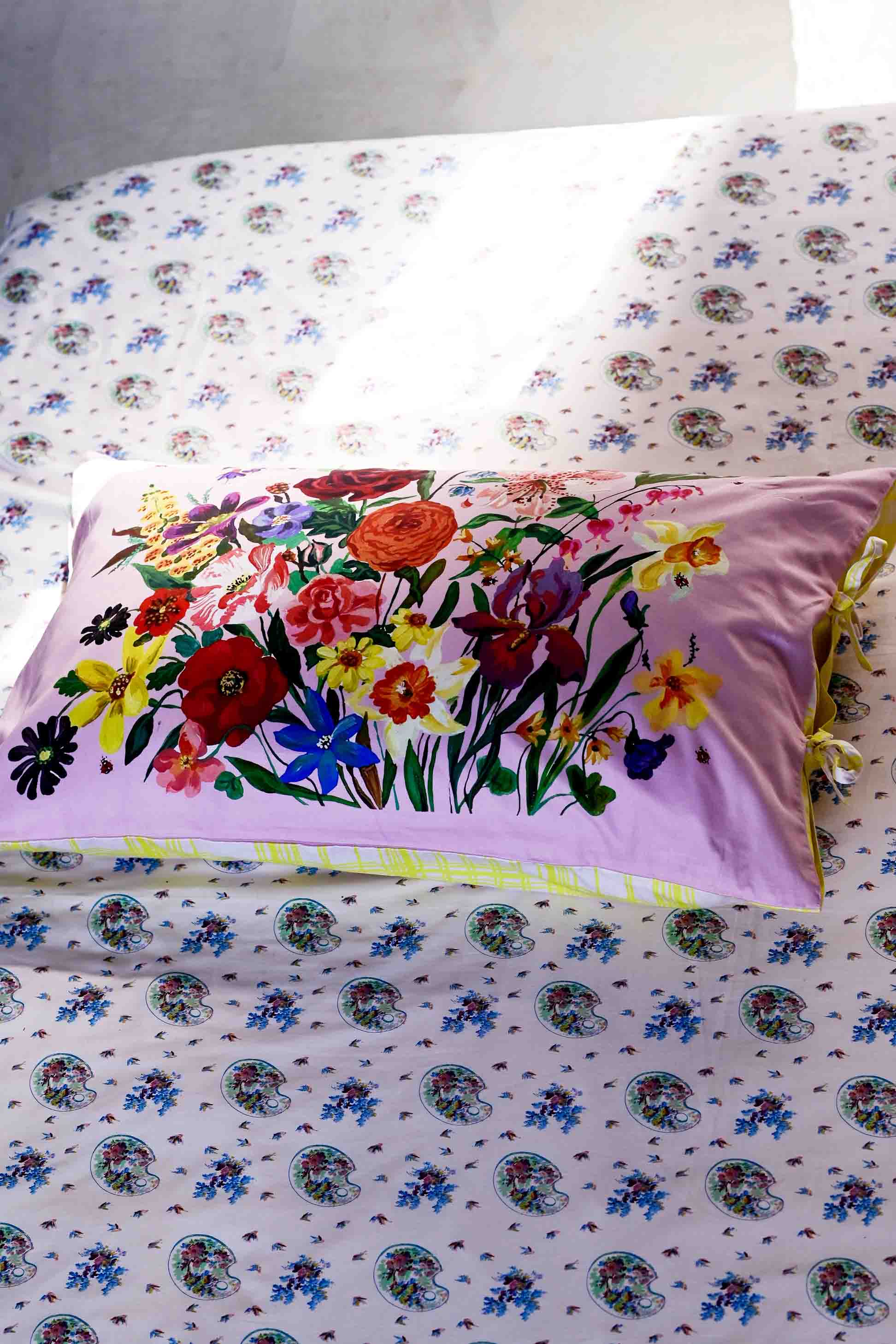 Lazybones - Vente Taies/housses d'oreiller - Ensemble de taies d'oreiller Rainbow Floral Pink *coton biologique1