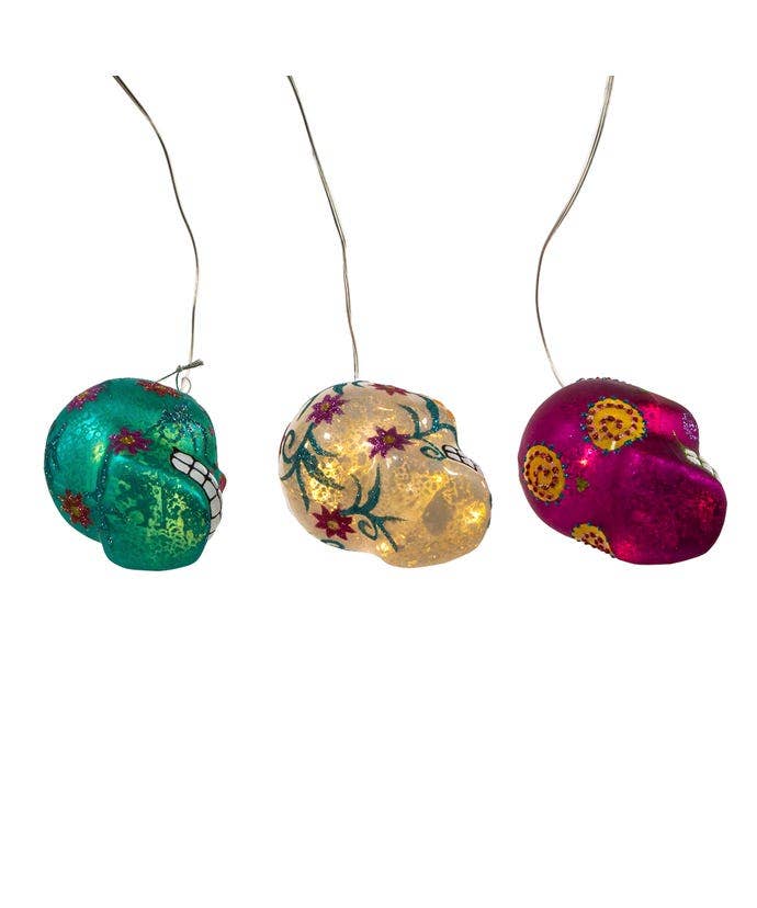 Kurt S. Adler, Inc. - Wholesale Ornament Set - 3.5"USB PRELIT DOD SKULL GLASS ORNAMENT 3A5