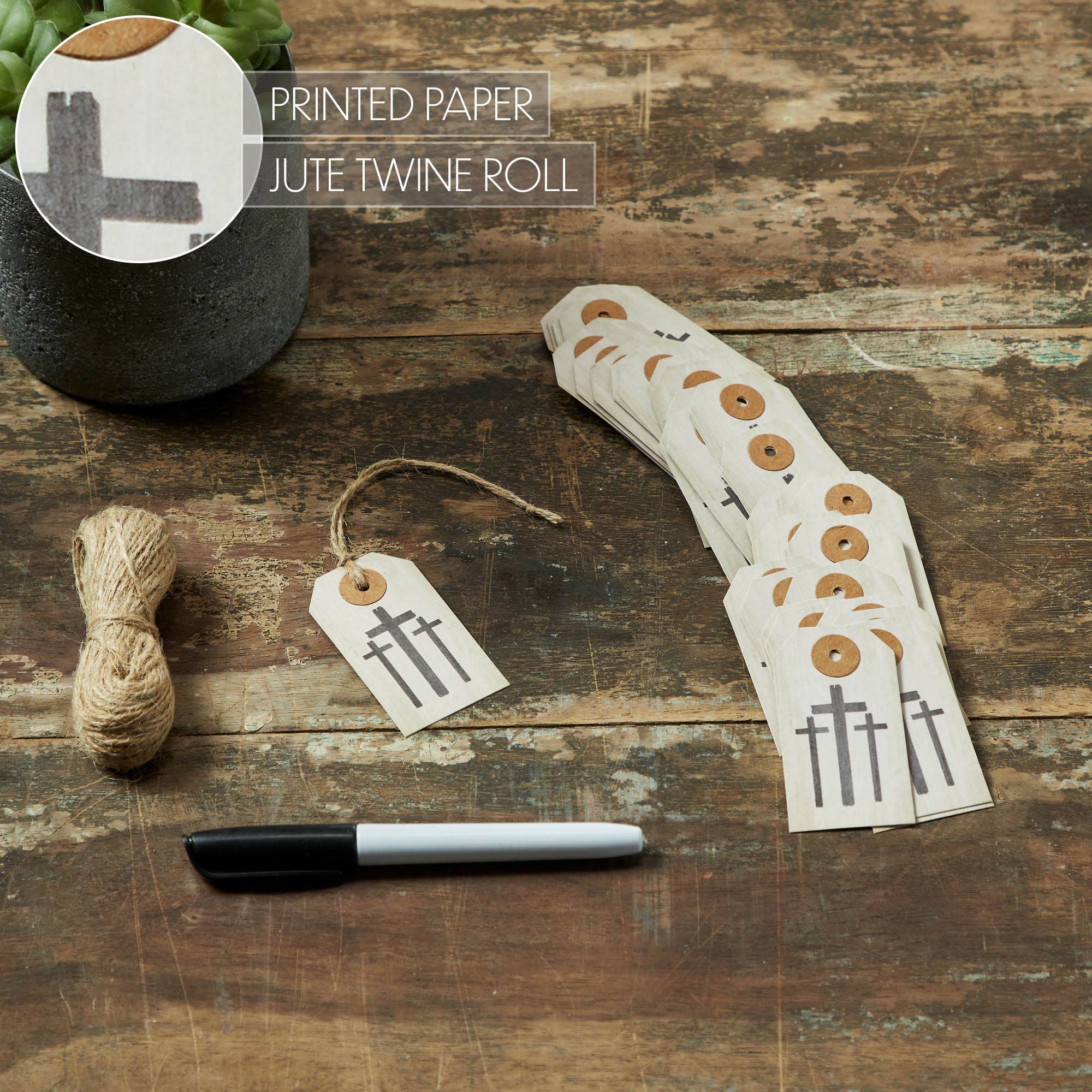 VHC Brands - Vente Textes pour étiquette cadeau - Célébrez les étiquettes en papier avec croix et ficelle 2,75x1,5 - Lot de 504