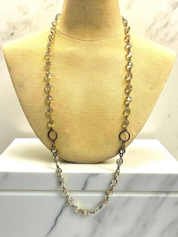 Champagne Oval Necklace with Double Diamonds for wholesale by Ava Capri
