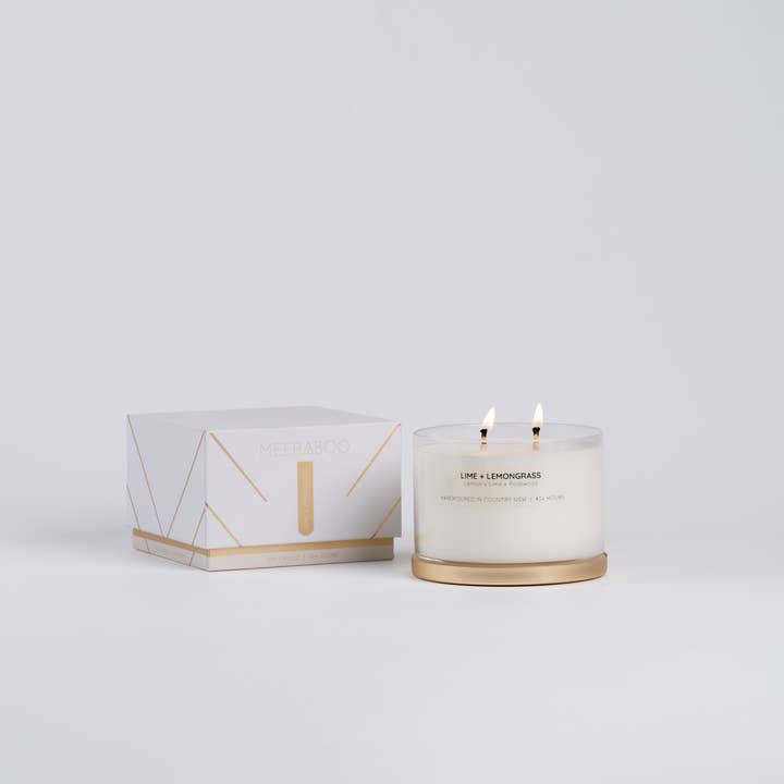 Lime + Lemongrass Gold Lid Soy Candle for wholesale by Meeraboo