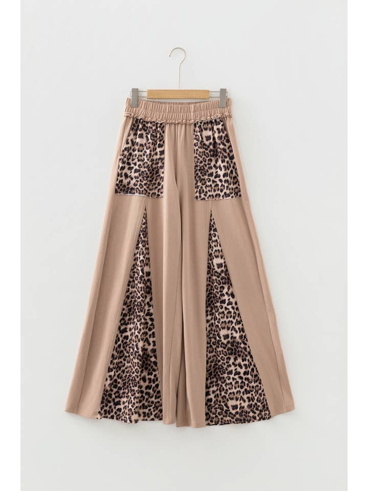 Straw Yellow Mineral Wash Leopard Plus Size Wide Leg Pants (S-4X) for wholesale on Faire1