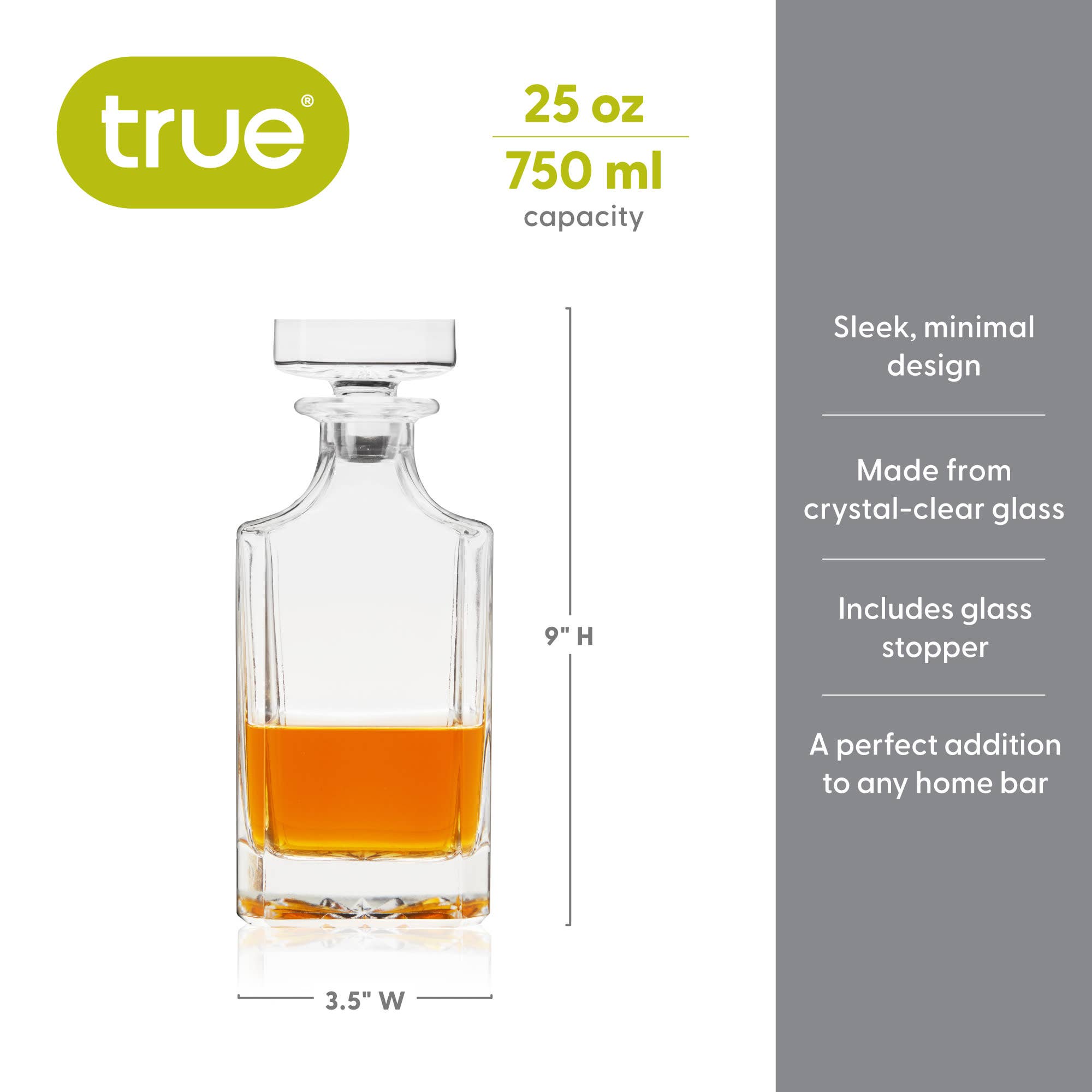 TRUE - Wholesale Decanter - Clarity Hand Blown Glass Liquor Decanter with Stopper 25 oz6