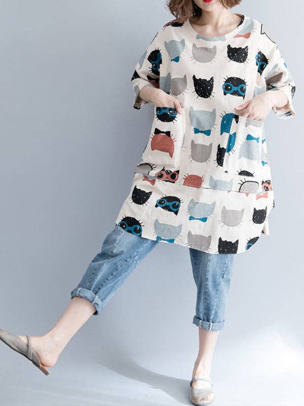 BEIGE Casual tecknad tryckt rund hals T-Shirt för wholesale på Faire4