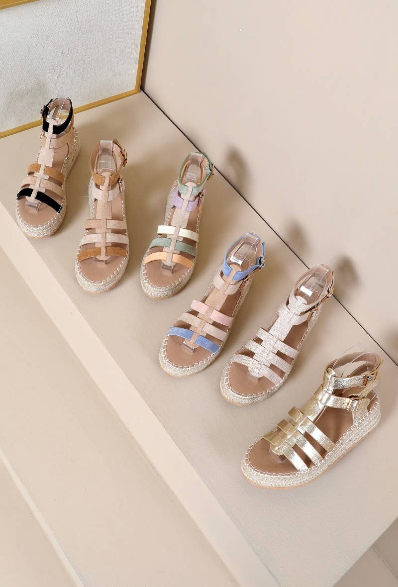 Joia Paris - Wholesale Sandals - Women's - Trendy multicolored flat gladiator espadrille H8-8886