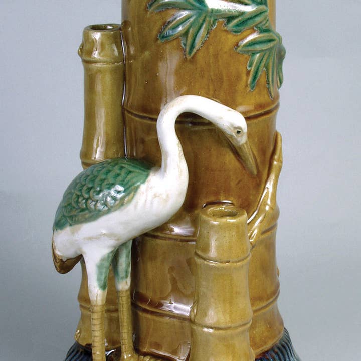 AA Importing - Wholesale Vase - Majolica Style Ceramic Crane Vase Pair