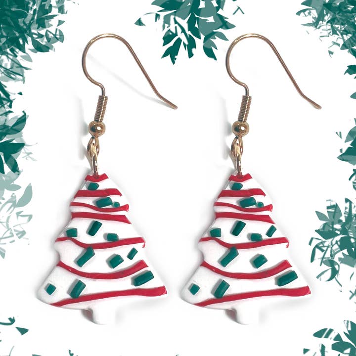 Little Debbie Handmade Clay Tree Earrings for wholesale by Songbird Artistry
