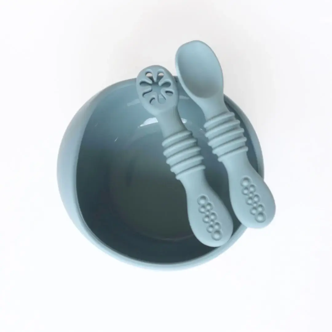 Suction Bowl & Training Spoons - Dusty Teal for wholesale on Faire5