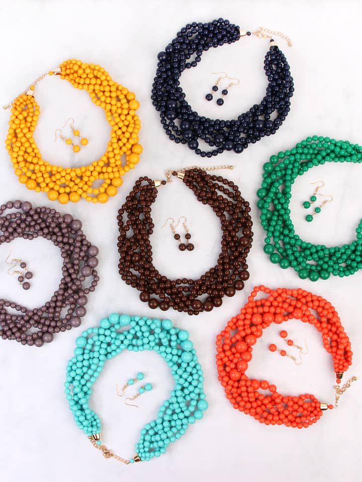 Ensemble collier ras-du-cou et boucles d'oreilles à bulles à plusieurs brins pour femmes pour la vente par MYS Wholesale Inc