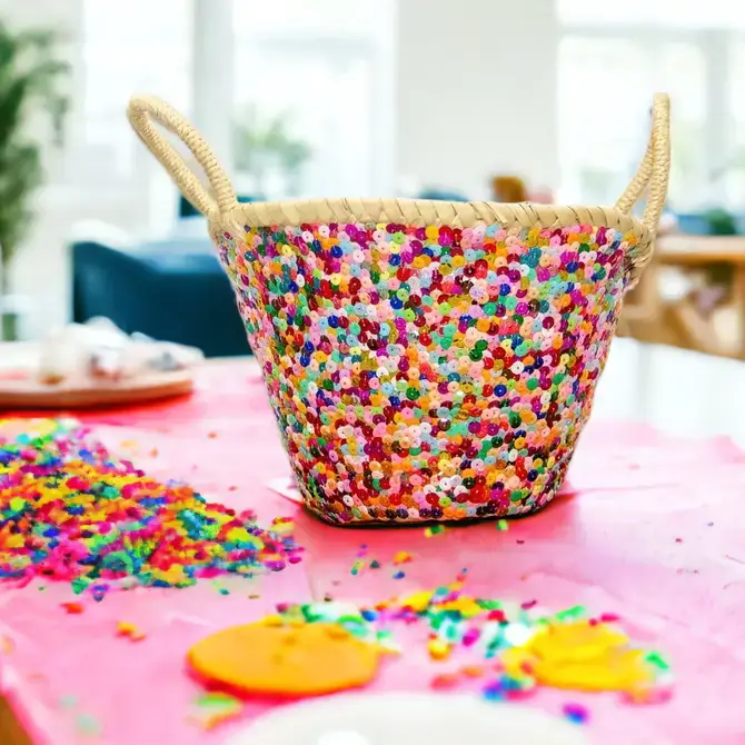 Melecraft - Venta al por mayor Bolsa de playa - French Market Tote | Bolsa tipo cesta de paja con lentejuelas brillantes3