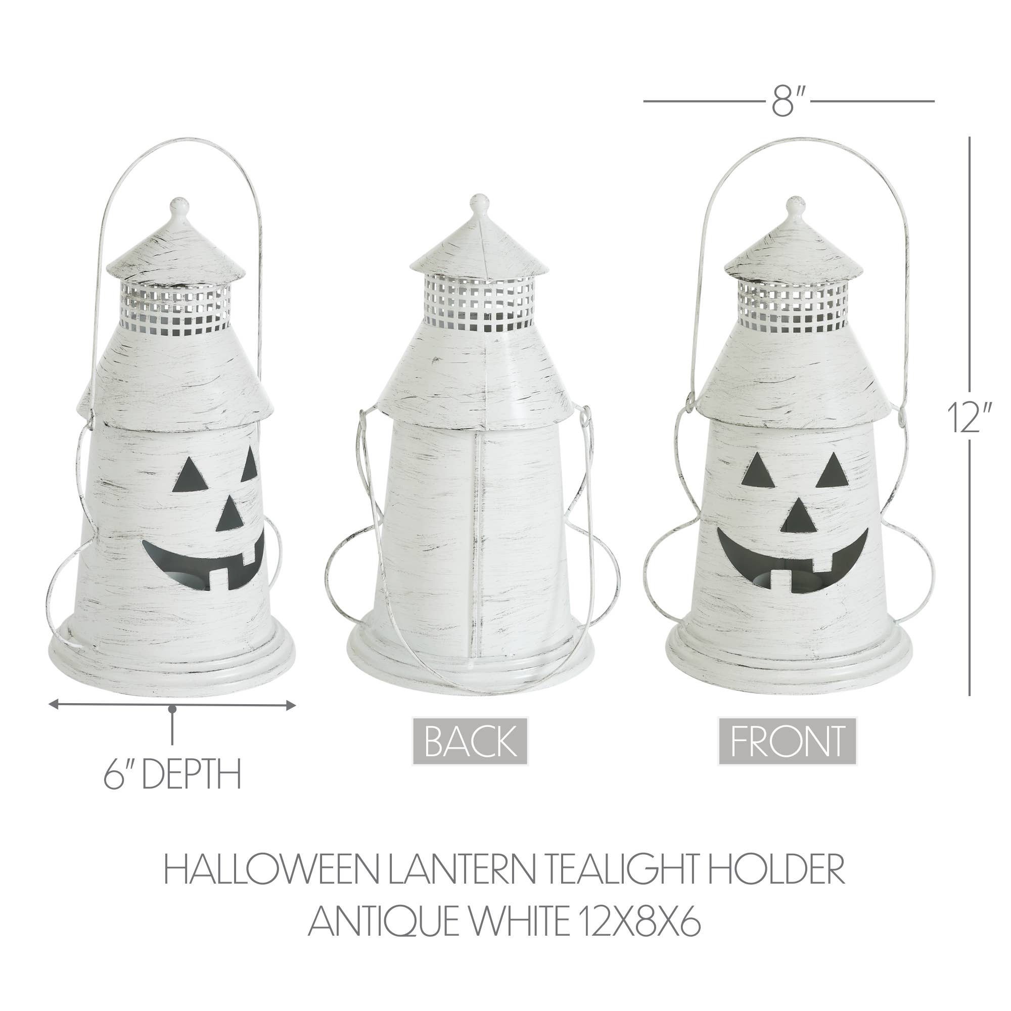 VHC Brands - Wholesale Candle Holder - Antique White Distressed Halloween Decorative Metal Lantern Spooky Tealight Candle Holder Fall Seasonal Home Accent 12x8x63