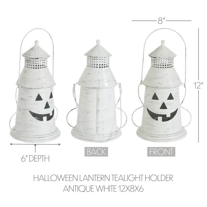 VHC Brands - Wholesale Candle Holder - Antique White Distressed Halloween Decorative Metal Lantern Spooky Tealight Candle Holder Fall Seasonal Home Accent 12x8x63