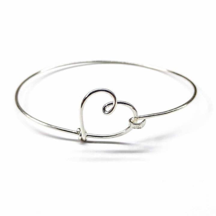 Wire Wrapped Heart Bangle in Sterling Silver for wholesale by Alexa Martha Designs