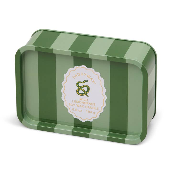 A Dopo 6oz/184g Snake Printed Tin Candle - Wild Lemongrass for wholesale by Designworks Collective