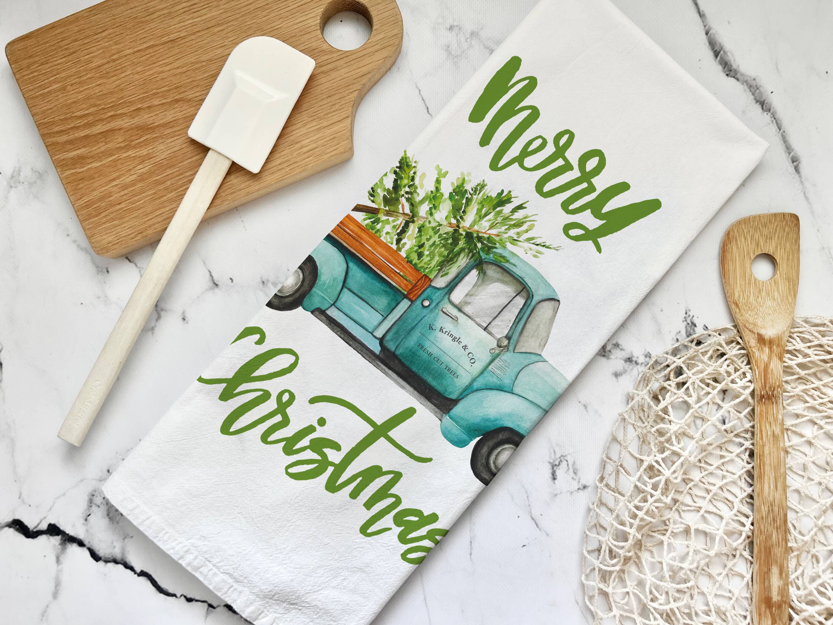 Honey Brush Design® - Wholesale Tea Towel - Christmas Truck Tea Towel1