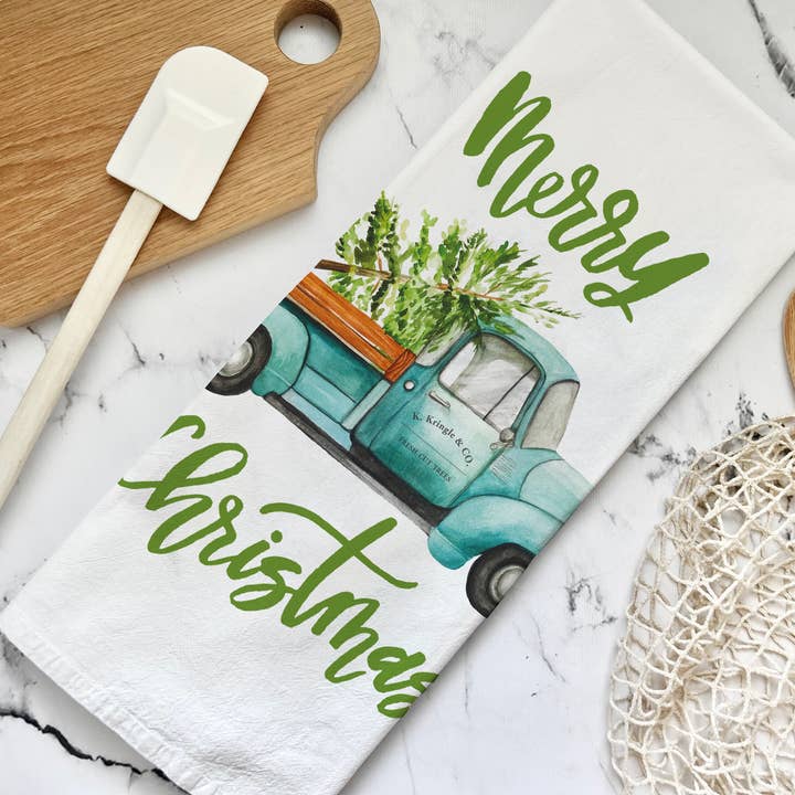 Honey Brush Design® - Wholesale Tea Towel - Christmas Truck Tea Towel1