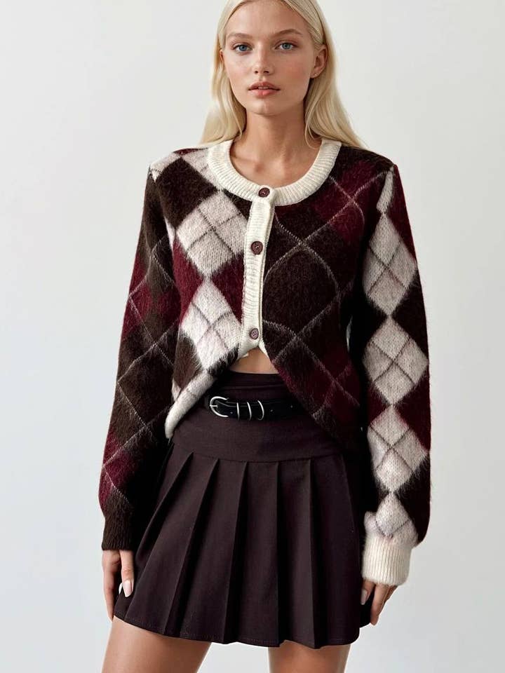 Anaz - Vente Cardigan – femme - Cardigan en losanges flou2