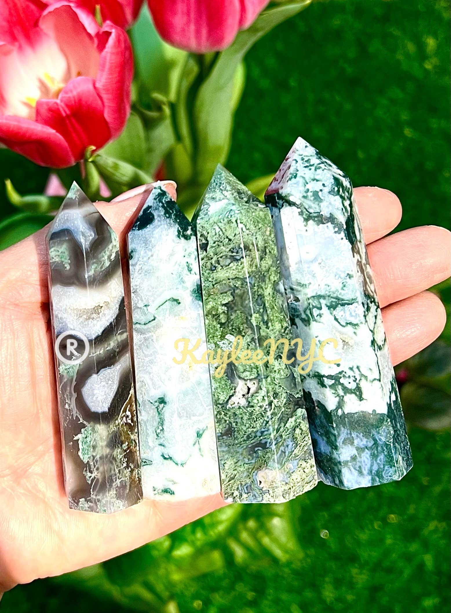 KayleeNYC - Wholesale Spiritual Stone/Crystal - 2 lbs Natural Moss Agate Obelisk Tower Point8