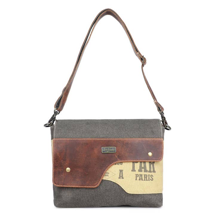 Tracolla da donna in tela e pelle - giallo pesca/grigio scuro per la vendita all'ingrosso da parte di Sixtease Bags USA