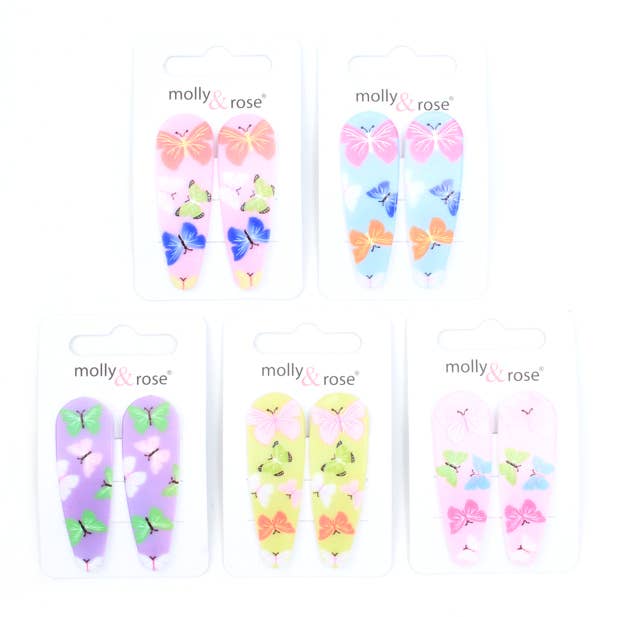 Card of 2 butterfly print covered sleepies 5cm for wholesale by Inca UK