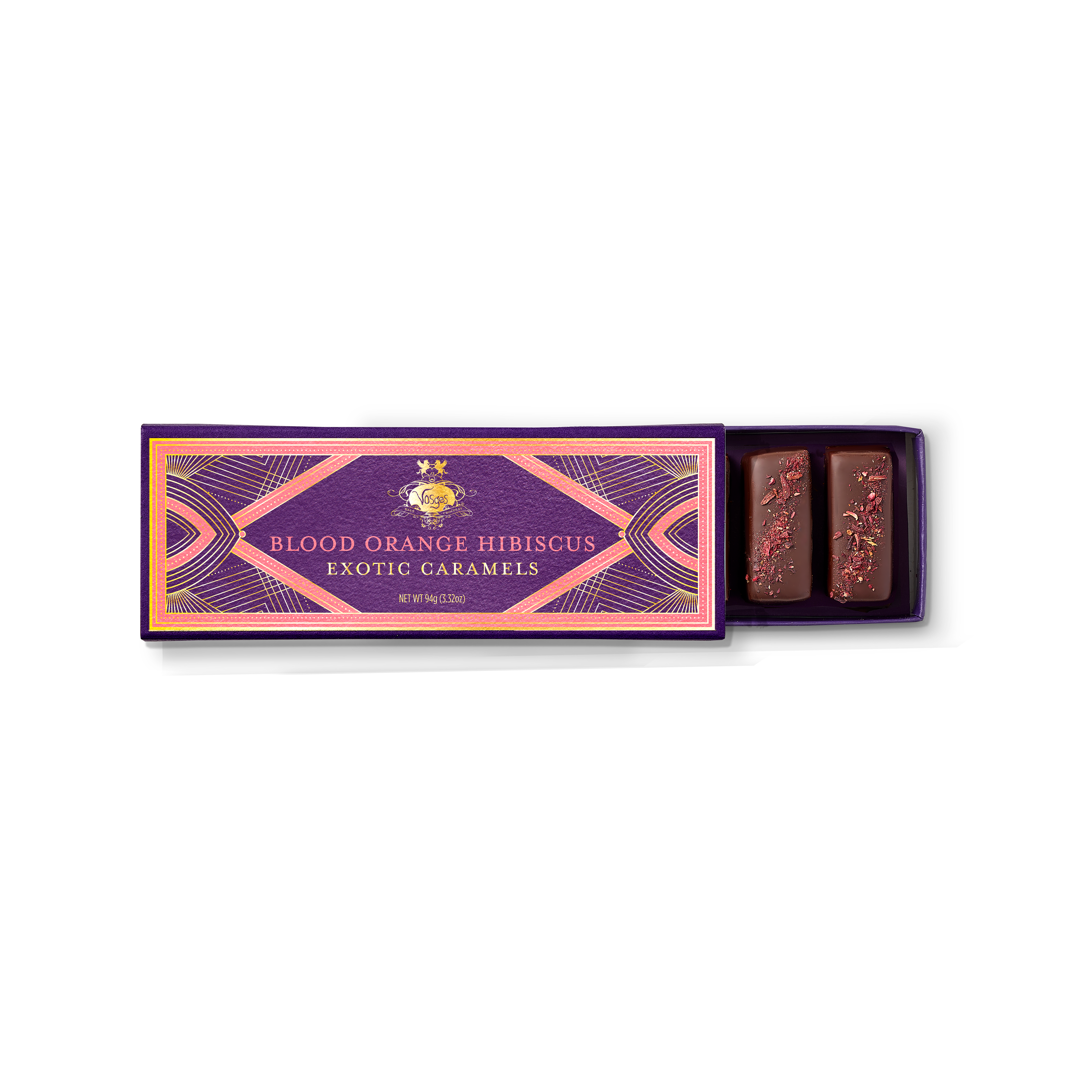 Vosges Haut-Chocolat - Vente Friandises enrobées de chocolat - Caramel enrobé de chocolat noir à l'orange sanguine - Gourmet1