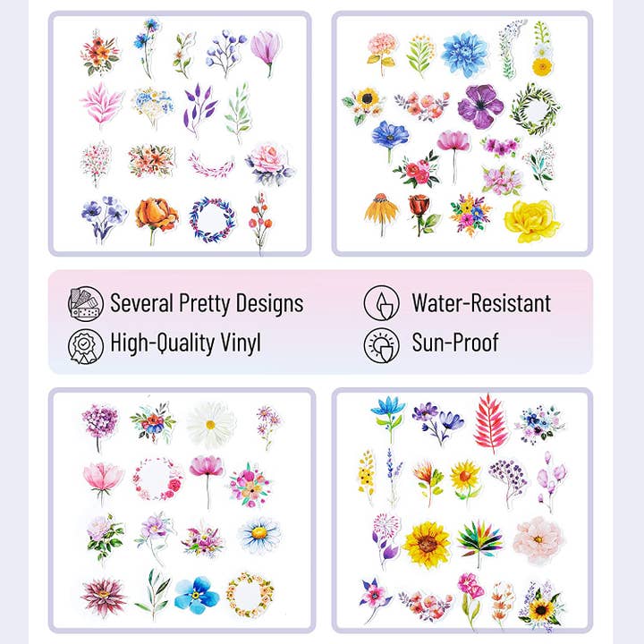Mr. Pen - Wholesale Sticker - Floral Stickers Set - 74 Cute Waterproof Designs2