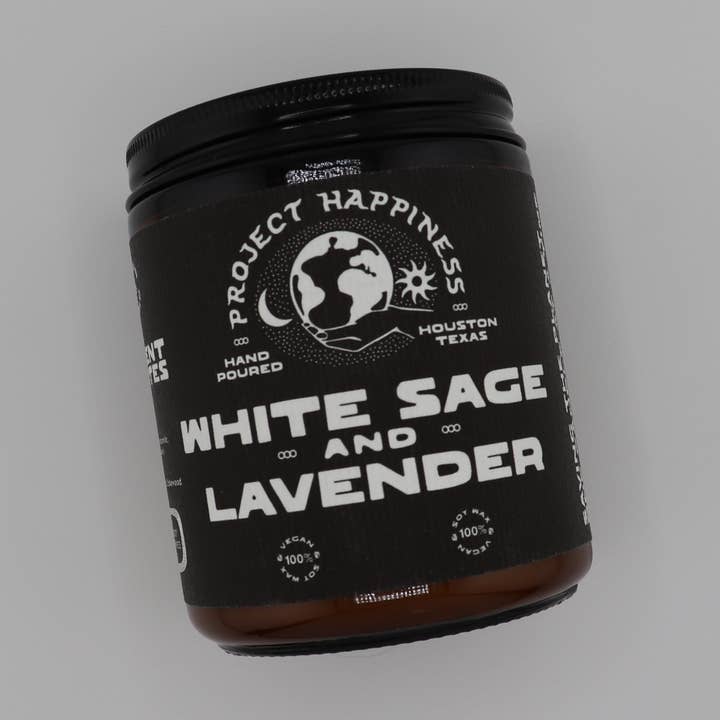 White Sage and Lavender Soy Candle - 8oz for wholesale by Project Happiness Candle Co.
