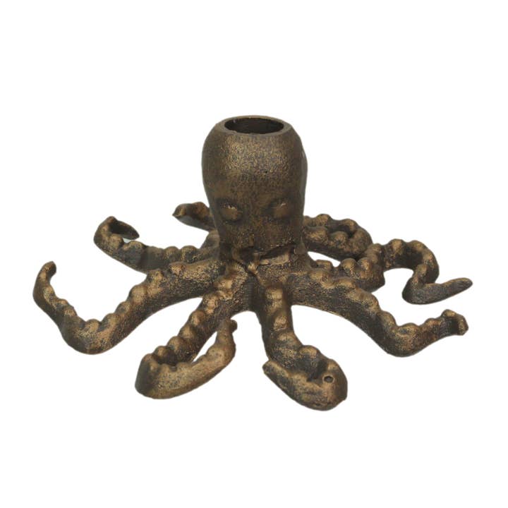 Antique Gold Finish Cast Iron Octopus Taper Candle Holder for wholesale by Zeckos