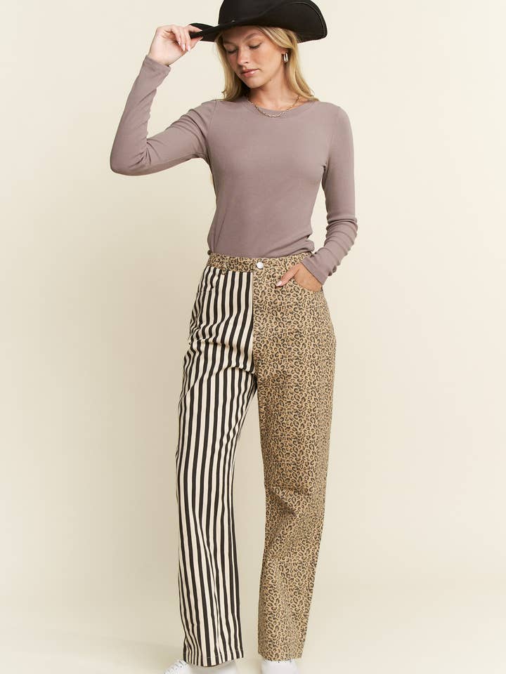 MIX & MATCH LEOPARD-STRIPE PANTS for wholesale by JADE BY JANE