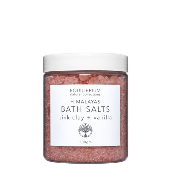 NATURAL BATH SALT HIMALAYAS PINK CLAY + VANILLA 200G for wholesale by Equilibrium Natural Collections