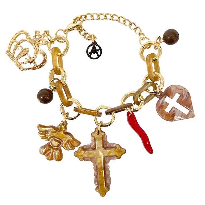 AMORINO SRL - Wholesale Charm/Dangle Bracelet - RESIN BRACELET WITH CROSS CHARMS - FT2260D303