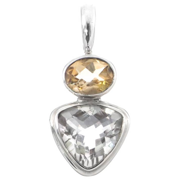 925 sterlingsølv skakternet klar kvarts citrin sterlingsvedhæng, 1 1/16" for engroshandel hos FifiRose
