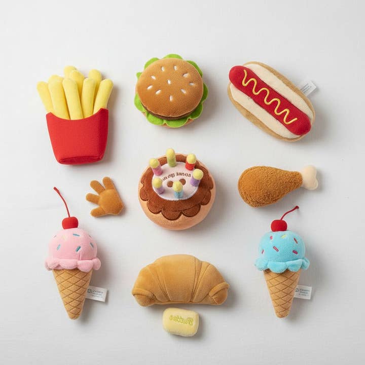 Jouet pour chien en peluche en forme de hamburger avec couineur pour la vente par kapeit