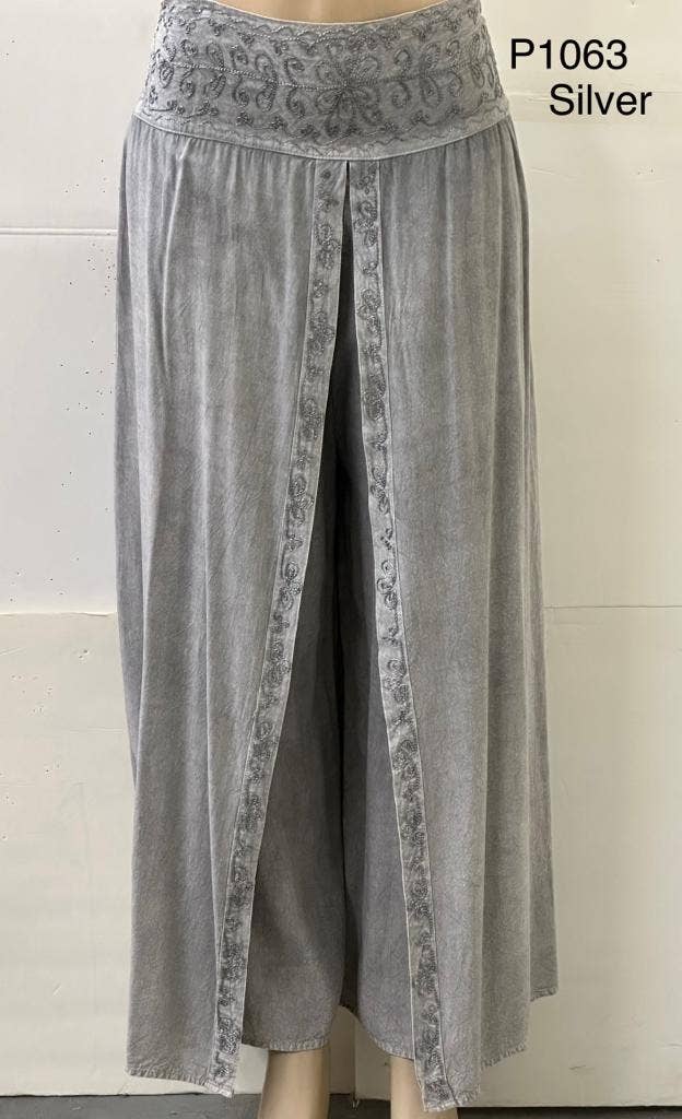 JUST CRUISING - India Casual Designs - Wholesale Pants - Women's - Wide-Leg Wrap Pants with Embroidered Waistband3