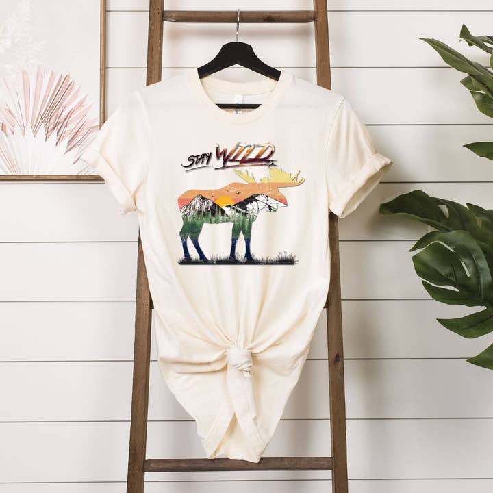 Stay Wild Moose Natural Tee for wholesale by Simply Tees