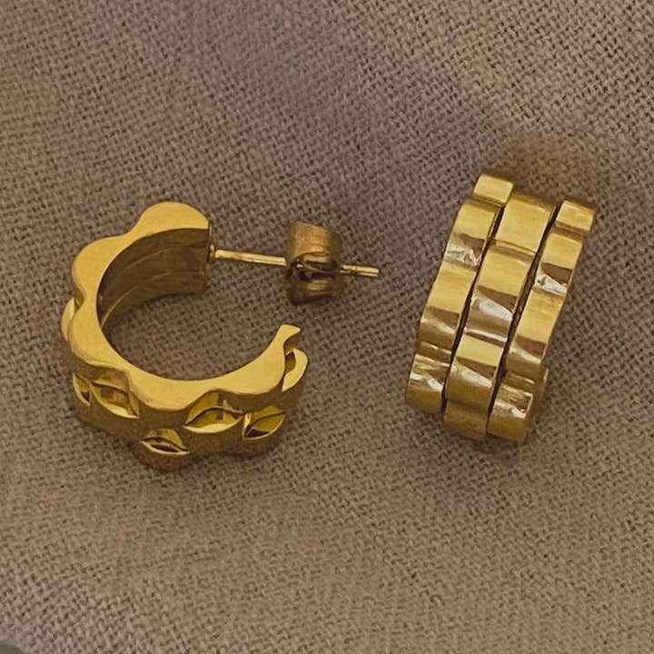 Watch Band style Hoop Earrings 18K GP Stainless Steel for wholesale by Amady Jewelry