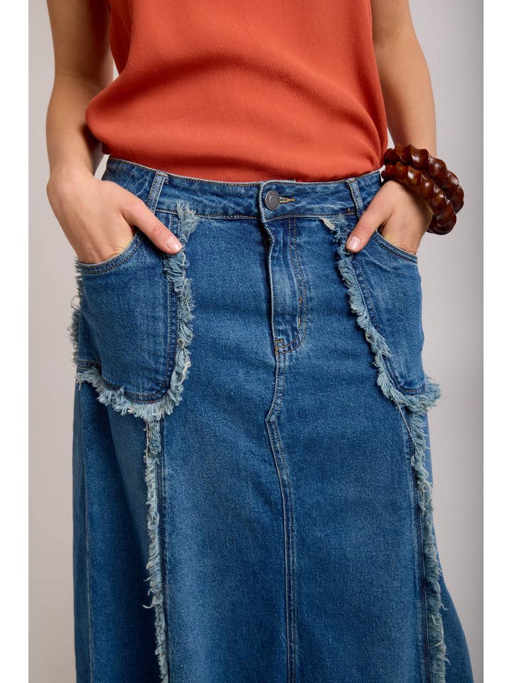 Toxik3 jupe en jean longue évasée détails effilochés for wholesale on Faire4