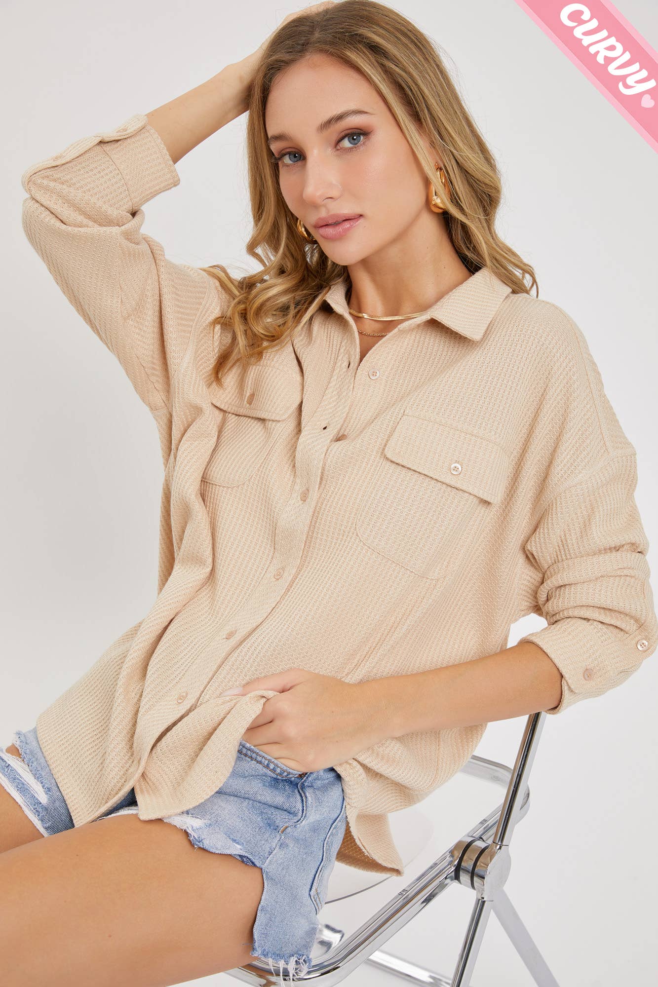 Sweet Lovely by Jen - Wholesale Button Down Shirt - Women&#x27;s - PLUS SIZE BUTTON DOWN OVERSIZED SHIRTS27