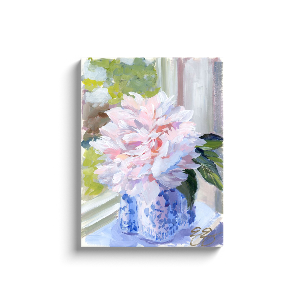 Elizabeth Alice Studio - Wholesale Art Print - No. 396 Sarah Bernhardt peony in blue and white vase, a canvas wrap print16