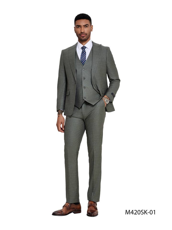 Mens Suits,Wide Peak-Lapel 3PC, Sage for wholesale on Faire2