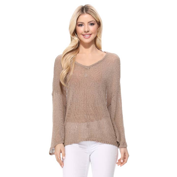 Öppen rygg Sheer Batwing Sleeve Stretch Stickad Topp MK3662 för wholesale av Mak