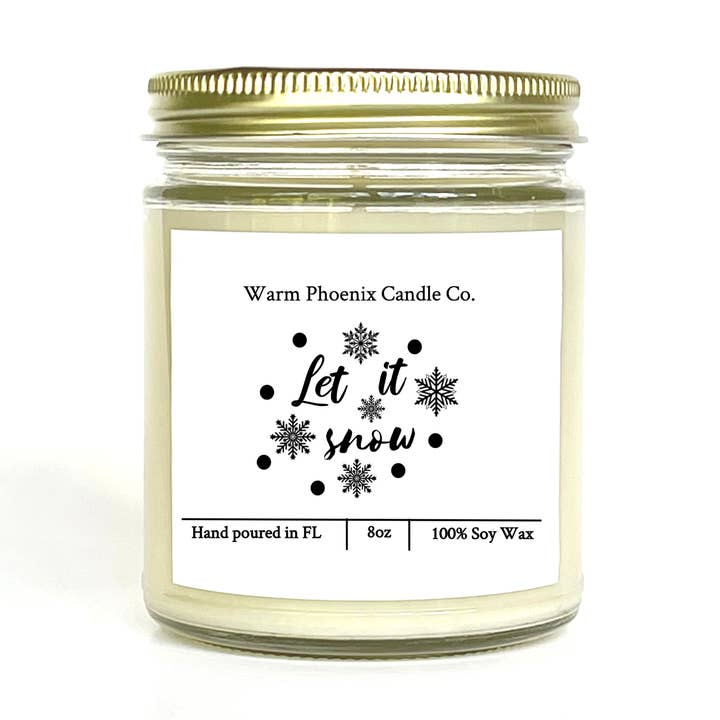 Let It Snow Christmas Candle, Custom Company Name Lab for wholesale by Warm Phoenix Candle Co.