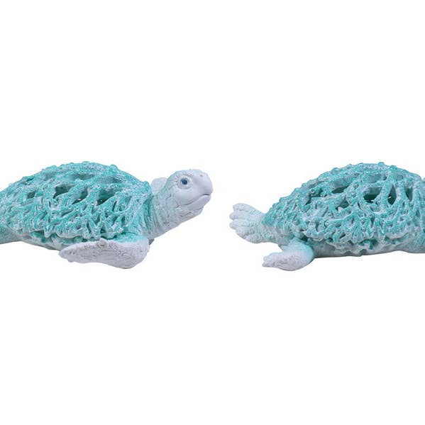 Cubby House by Malmar - Wholesale Decorative figurine - 21cm Turtle With Aqua Coral Design0