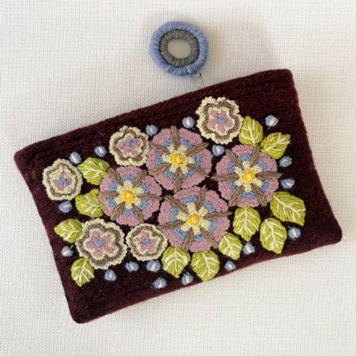 Morning Glory Embroidered Wool Pouch for wholesale by Jenny Krauss