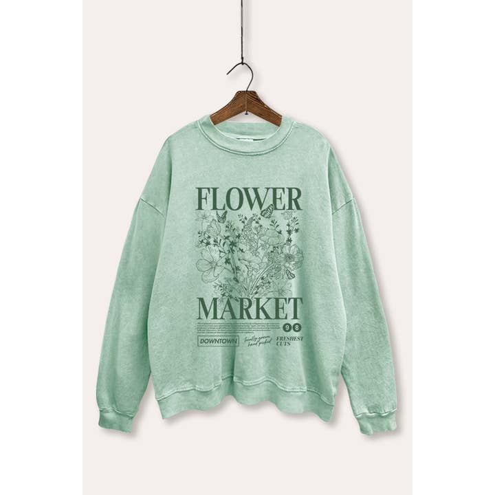 FLOWER MARKET GRAPHIC MINERAL WASH SWEATSHIRT for wholesale by VINTAGE POINT USA