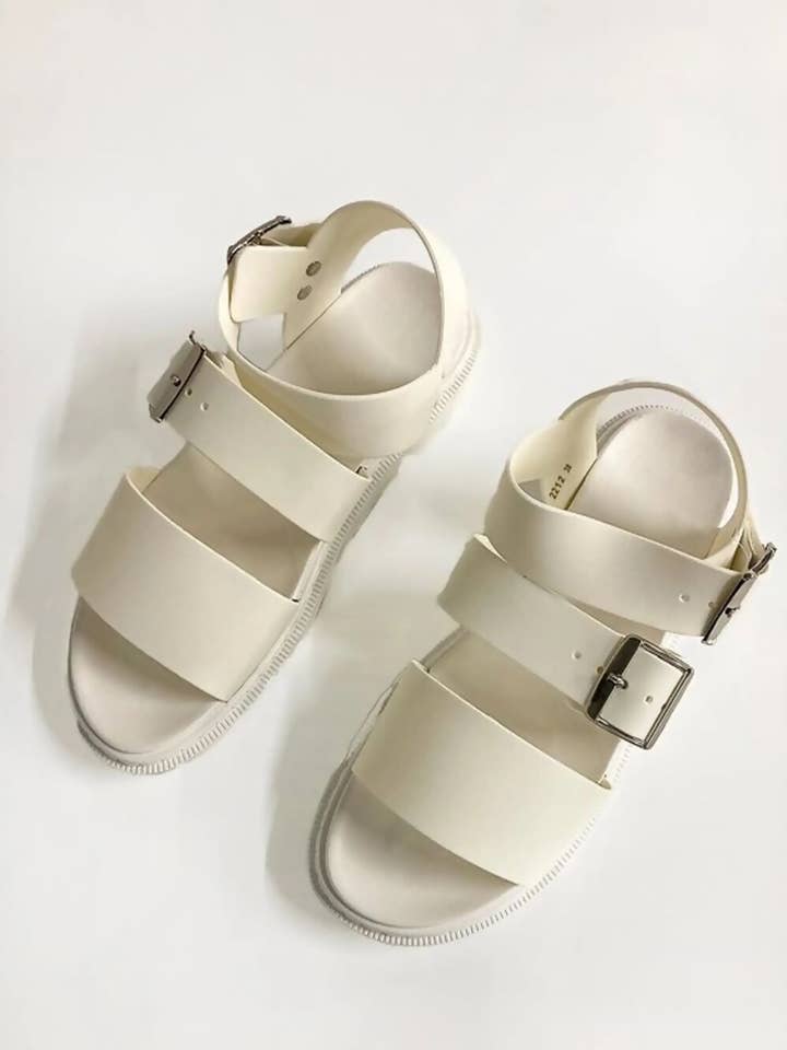White Buckle Strap Gladiator Sandals - Estrella for wholesale on Faire0