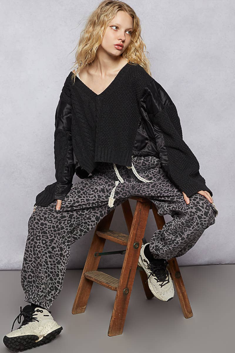 Pol Clothing - Vente Pull en maille – femme - Pull à col en V à manches longues torsadé contrasté en solde5