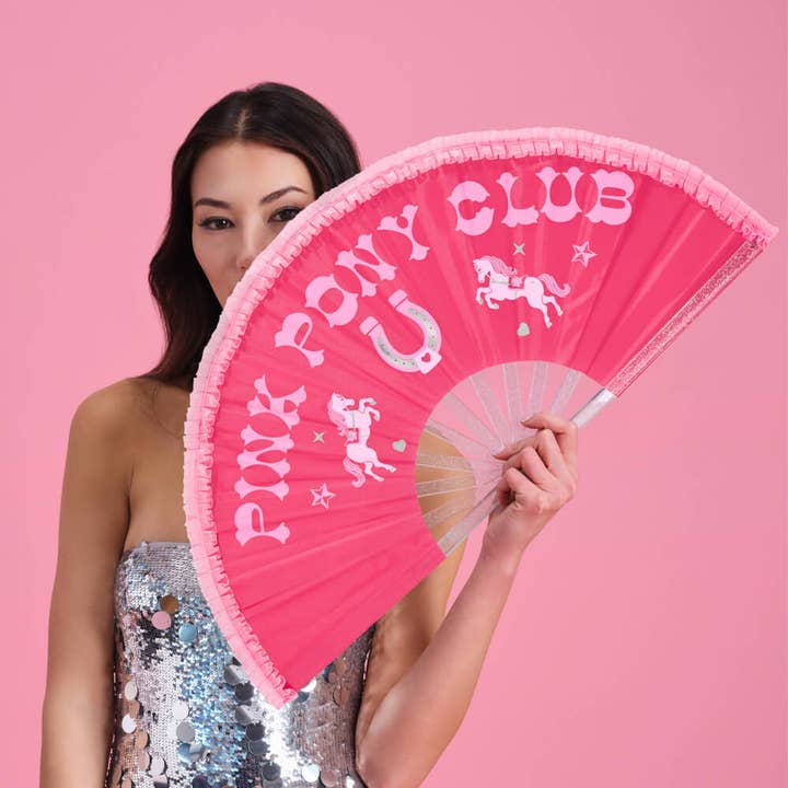 xo, Fetti - Wholesale Party/Paper Folding Fan - Pink Pony Club Chappell Roan Fan - ruffled folding fan0